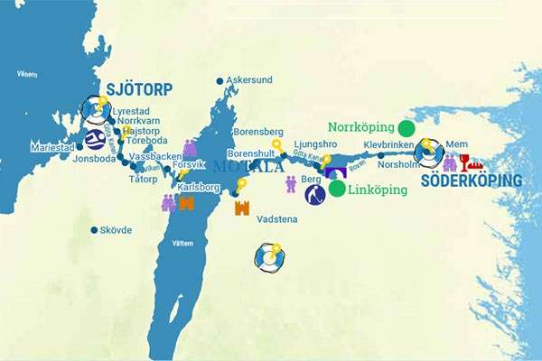 Göta kanal mellan sjötorp och söderköping Karta över Göta kanal mellan Sjötorp och Söderköping